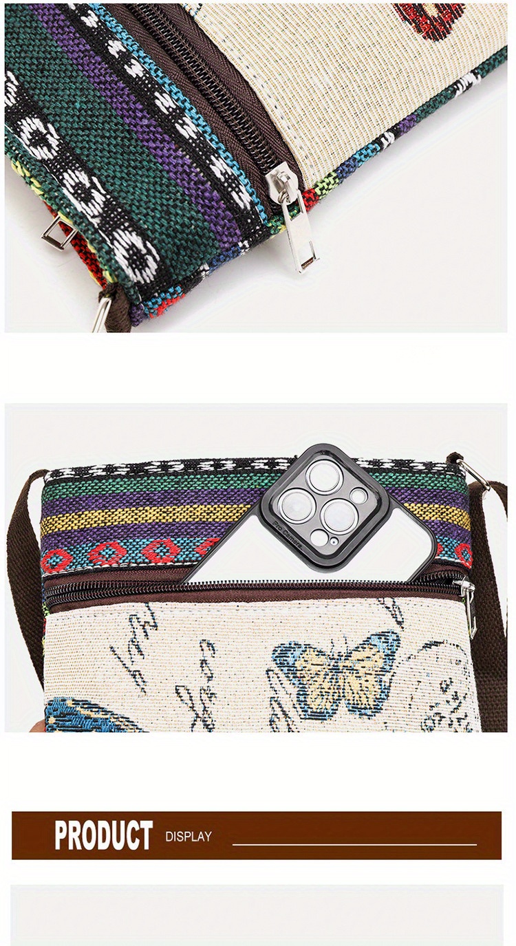 ethnic style canvas crossbody bag animal embroidery square purse womens phone bag for work travel details 16