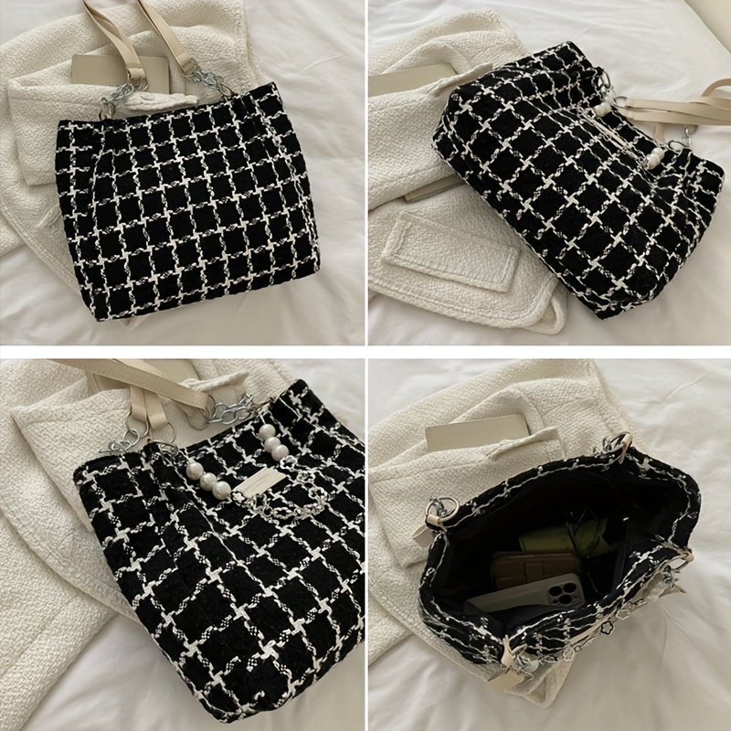 fashion sweet plaid pattern tote bag large capacity all match shoulder bag for women daliy use bag details 4