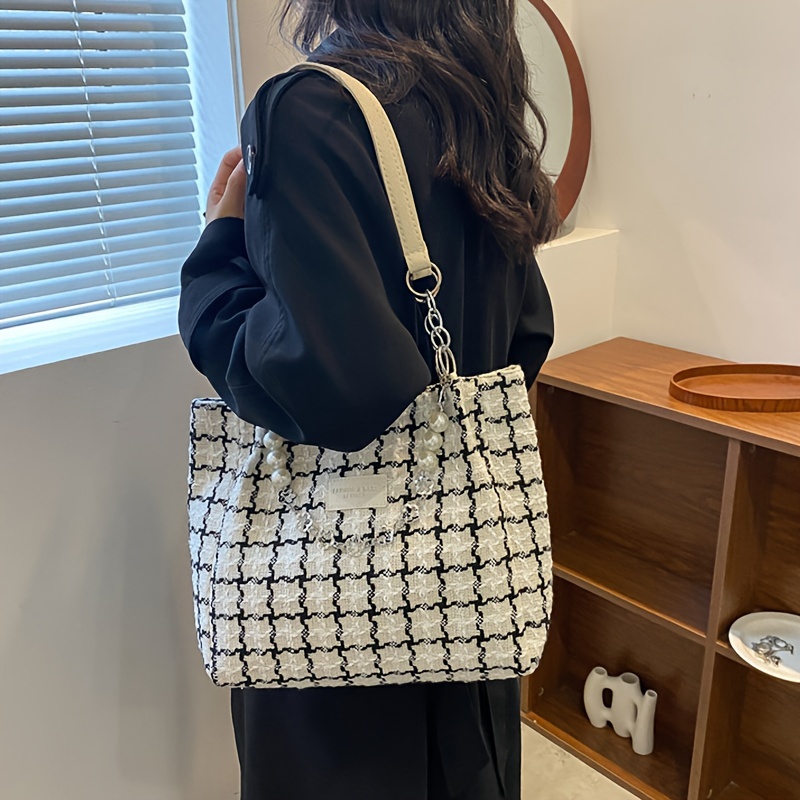 fashion sweet plaid pattern tote bag large capacity all match shoulder bag for women daliy use bag details 10