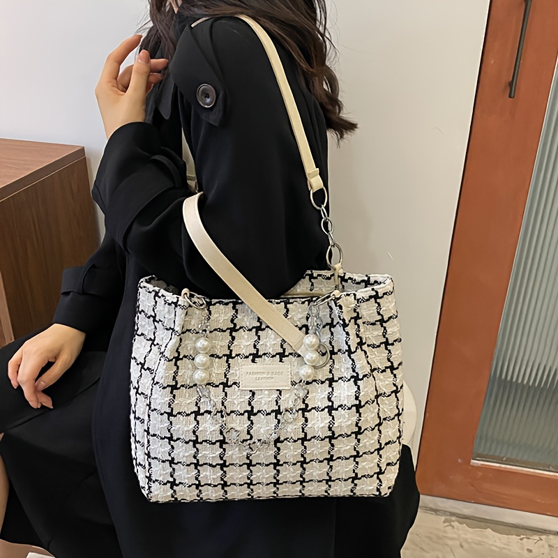 fashion sweet plaid pattern tote bag large capacity all match shoulder bag for women daliy use bag details 11