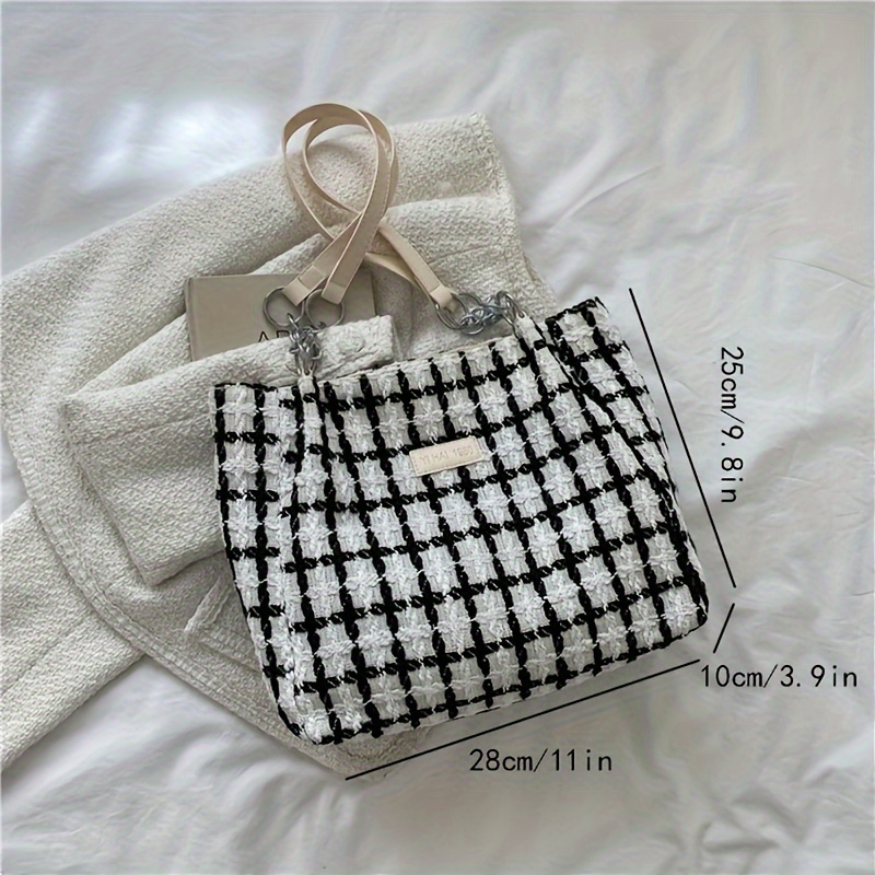 fashion sweet plaid pattern tote bag large capacity all match shoulder bag for women daliy use bag details 14