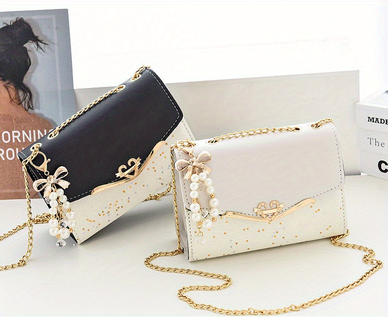 star sequins crossbody bag fashion chain shoulder bag heart bow decor square purse for women details 0