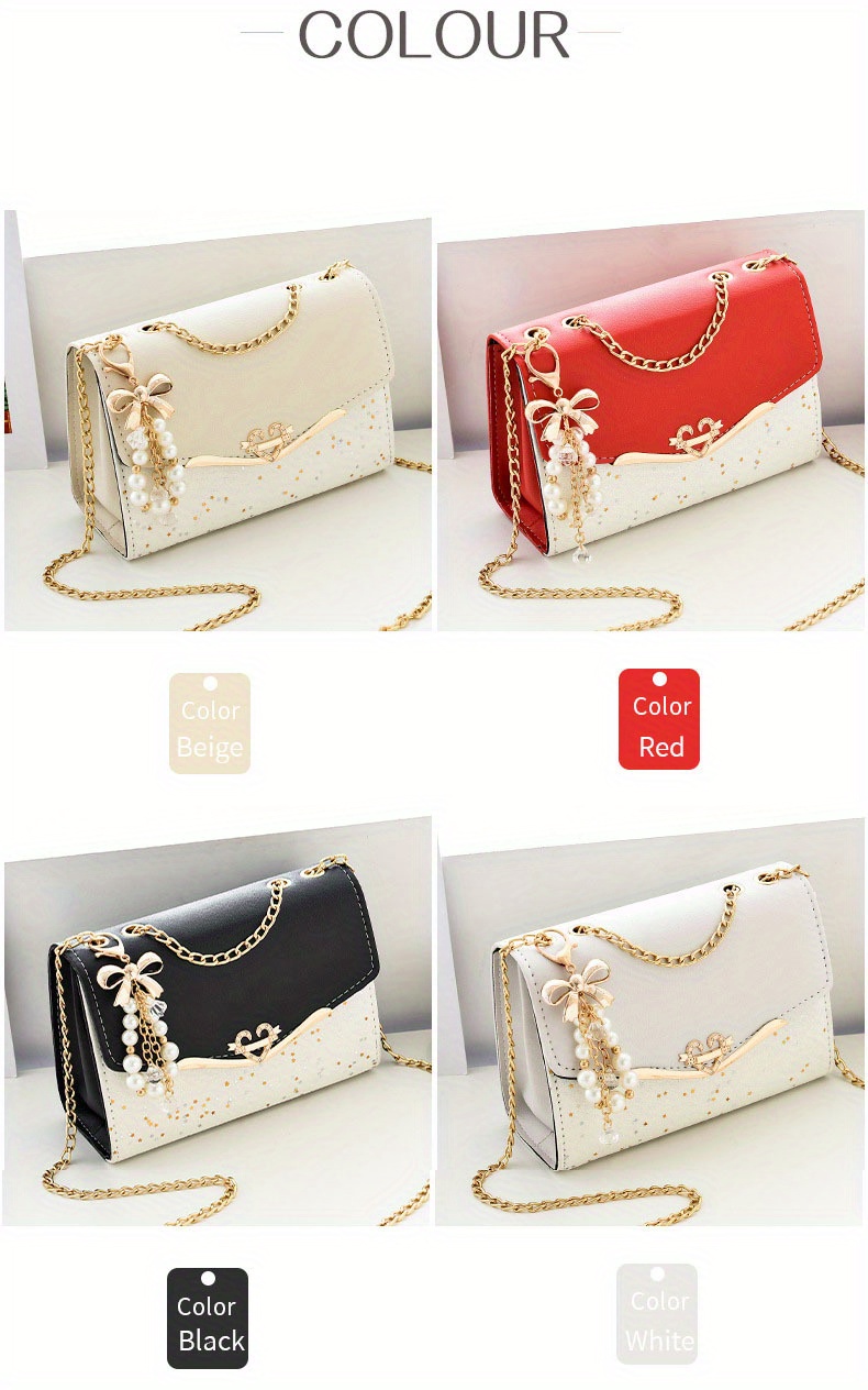 star sequins crossbody bag fashion chain shoulder bag heart bow decor square purse for women details 2