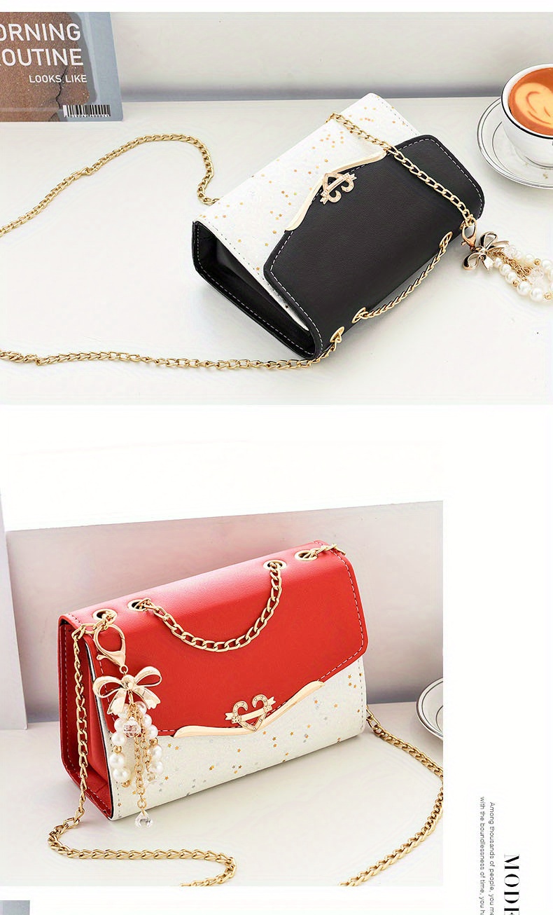 star sequins crossbody bag fashion chain shoulder bag heart bow decor square purse for women details 9