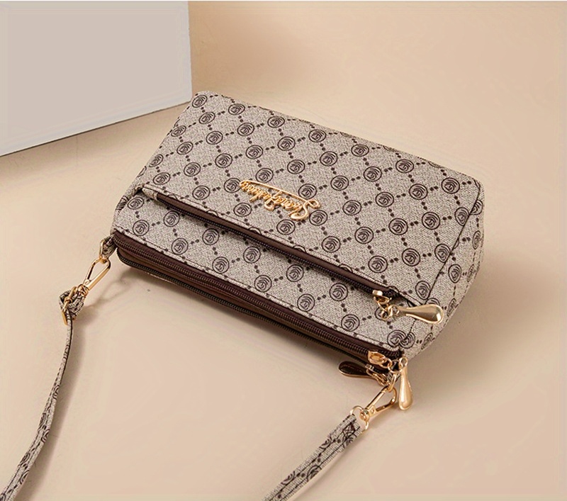 vintage pattern crossbody wallet pu leather textured bag purse classic versatile fashion shoulder bag details 2