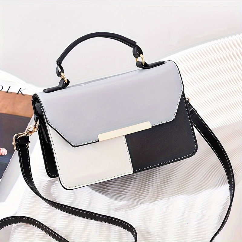 colorblock stitching handbag fashion top handle square purse small crossbody bag for women details 3