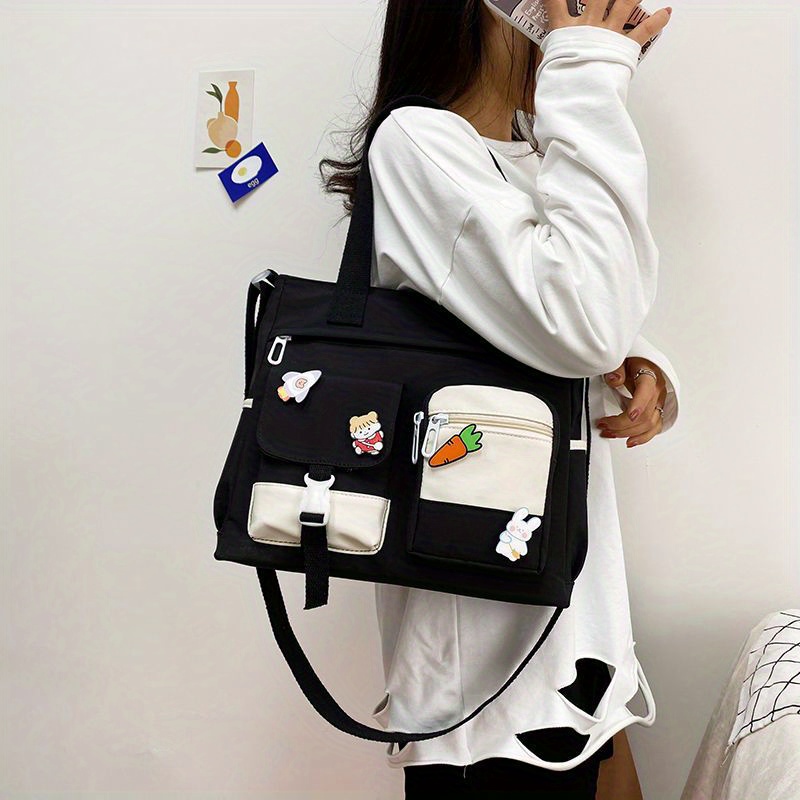 kawaii nylon tote bag large capacity shoulder bag pockets front crossbody bag for women details 1