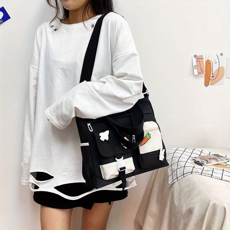 kawaii nylon tote bag large capacity shoulder bag pockets front crossbody bag for women details 2