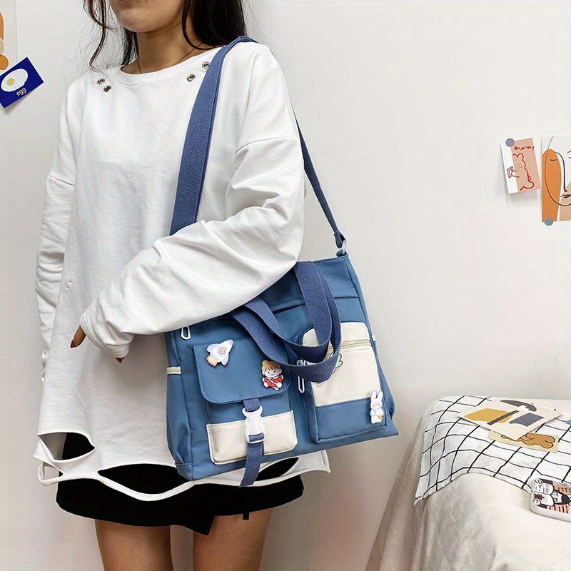 kawaii nylon tote bag large capacity shoulder bag pockets front crossbody bag for women details 4