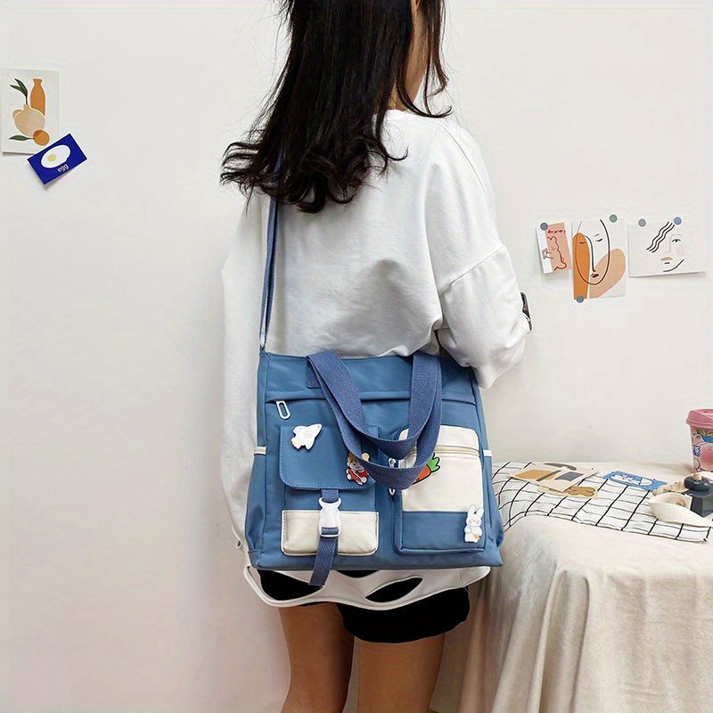 kawaii nylon tote bag large capacity shoulder bag pockets front crossbody bag for women details 5