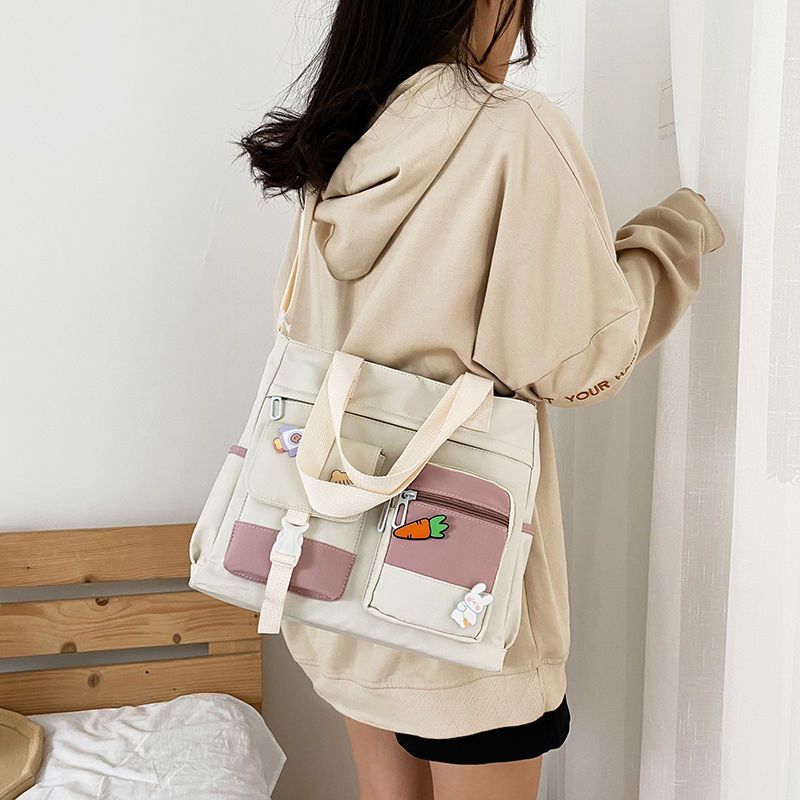 kawaii nylon tote bag large capacity shoulder bag pockets front crossbody bag for women details 6