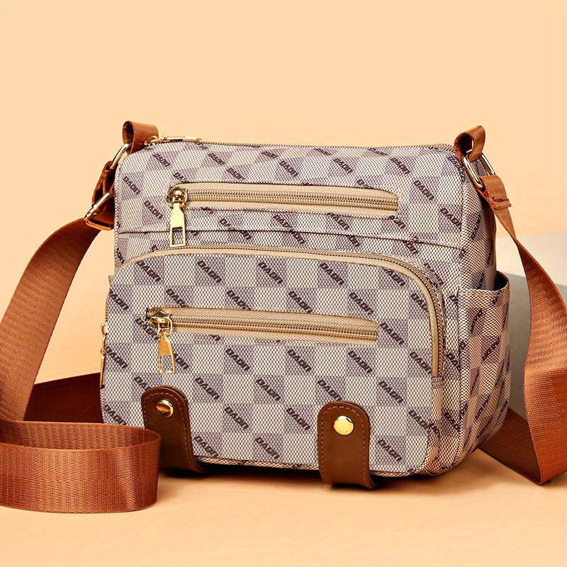 plaid pattern crossbody bag womens multi pockets purse studded decor faux leather shoulder bag details 1