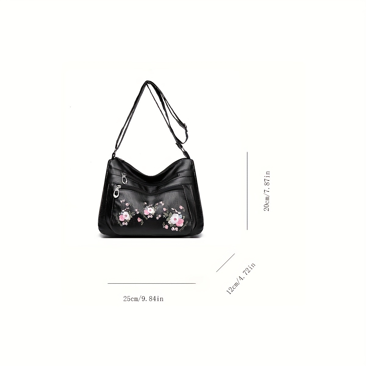 embroidered flower crossbody bag soft pu leather purses fashion shoulder bag for middle aged and elderly women details 6