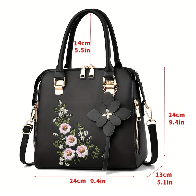 floral detail shoulder bag trendy zipper handbag for work casual crossbody bag womens floral decor purse details 3