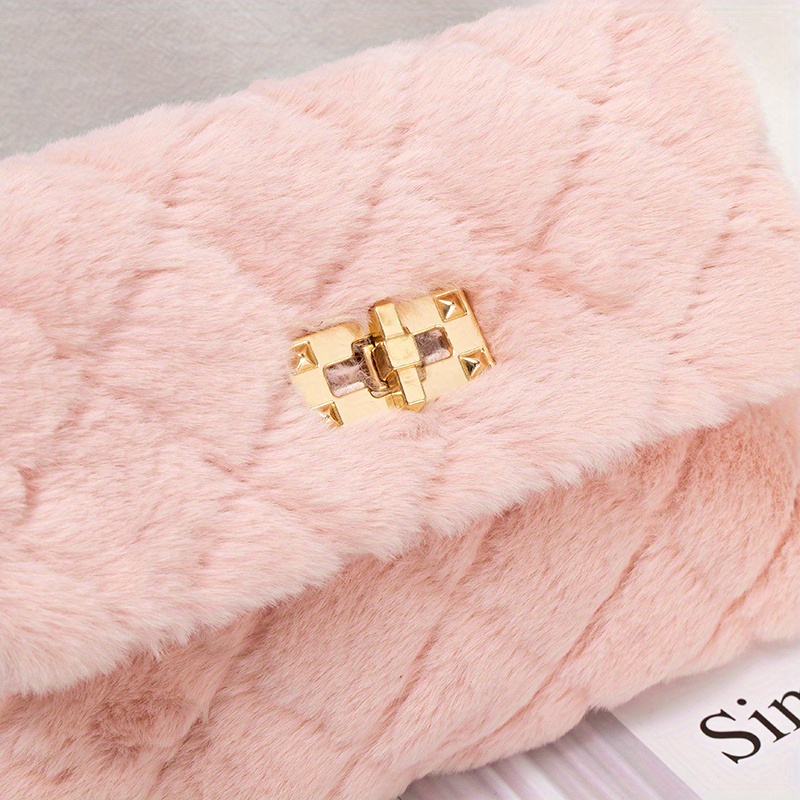 solid color shoulder square plush bag minimalist turn lock chain bag all match purse for shopping details 9