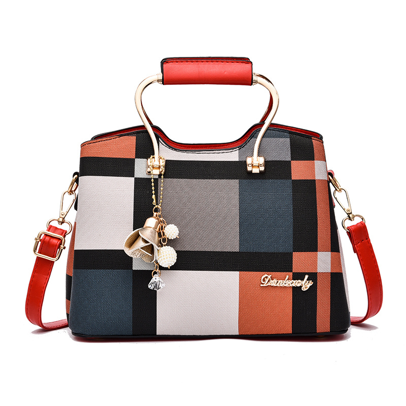 womens colorblock plaid pattern pendant decor shoulder bag crossbody bag handbag details 1