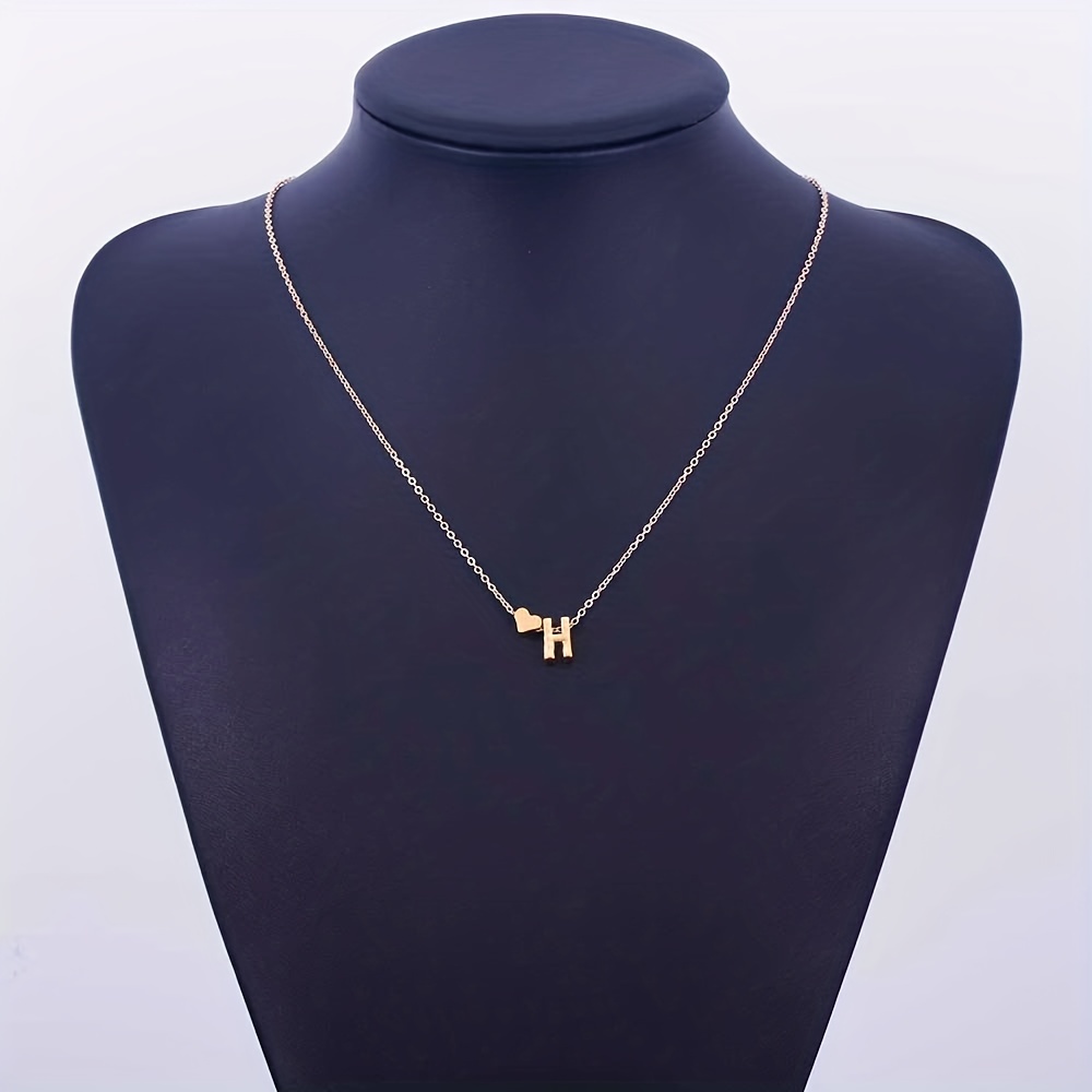 tiny heart dainty initial english letter necklace alloy neck decoration for women birthday gift details 8