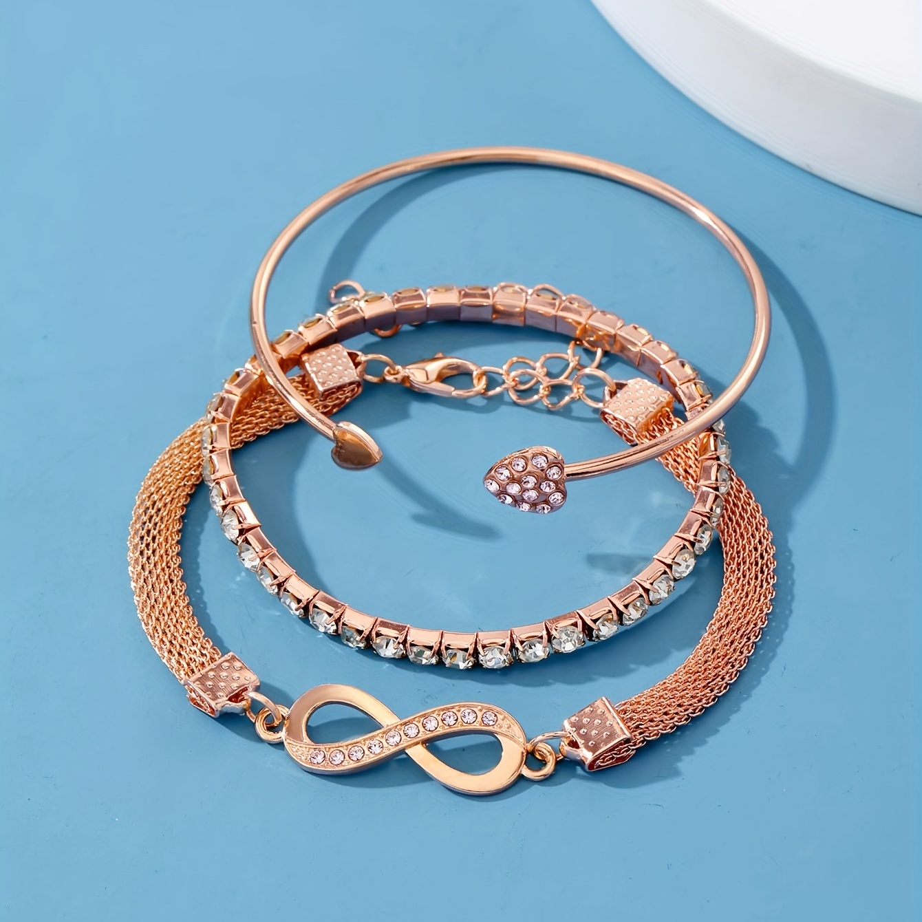 3pcs womens crystal snake chain infinity shaped bracelet set details 5