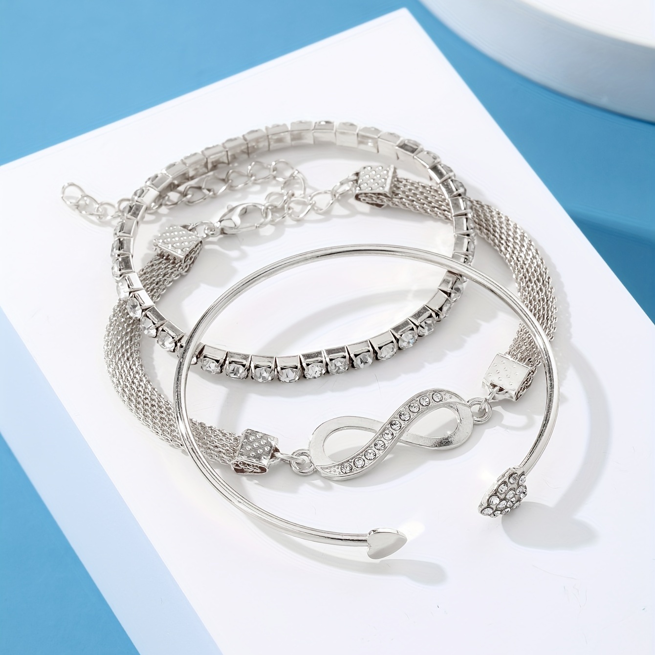 3pcs womens crystal snake chain infinity shaped bracelet set details 7