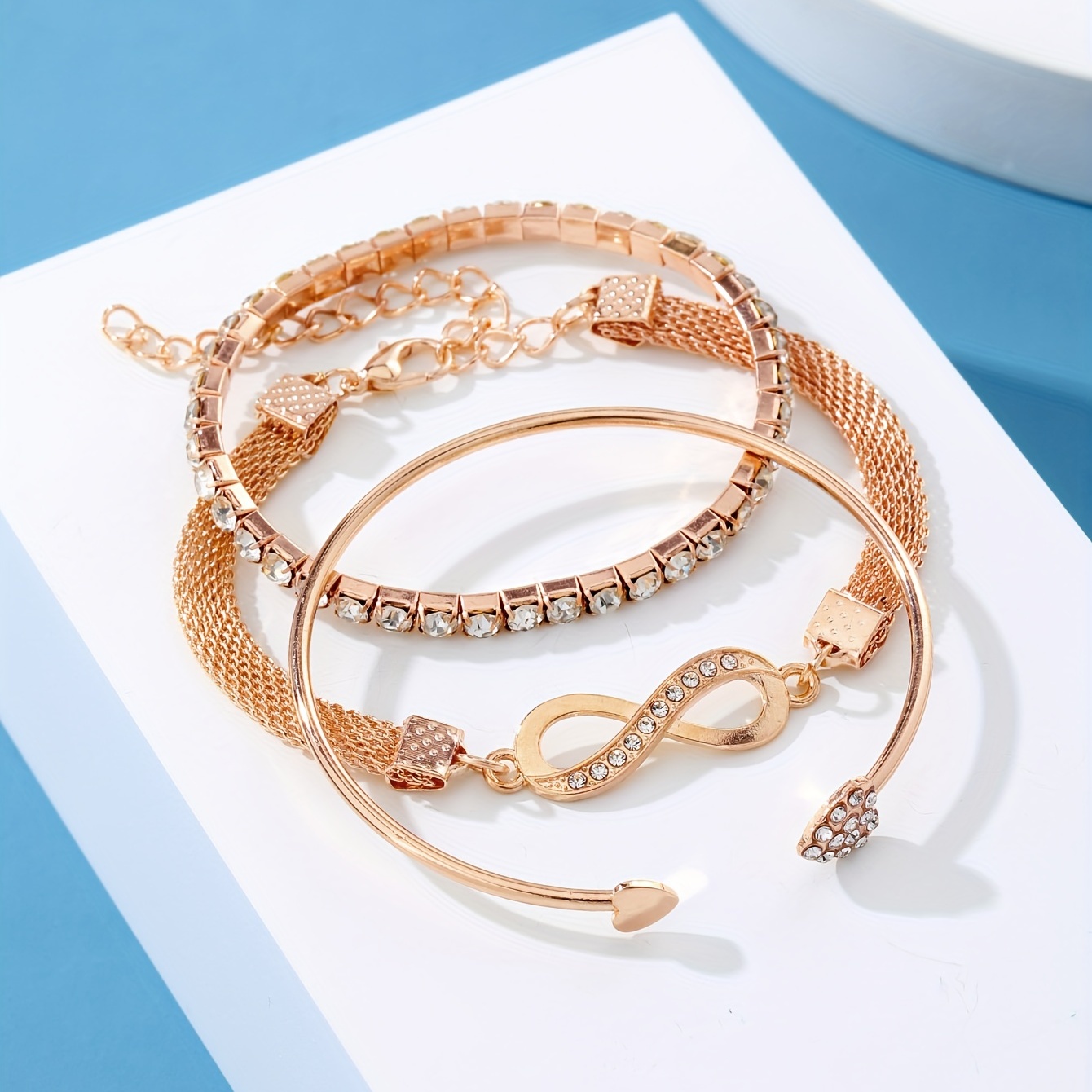 3pcs womens crystal snake chain infinity shaped bracelet set details 8