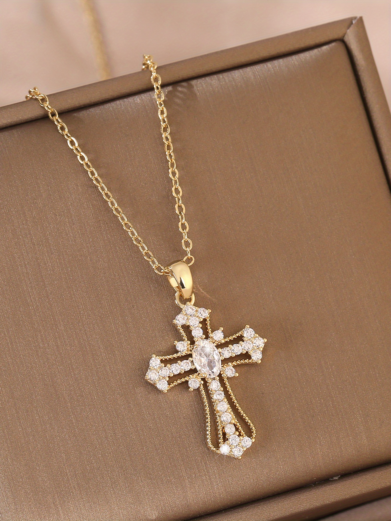 light luxury zircon cross pendant necklace charm elegant clavicle chain jewelry accessories for women girls gift details 0