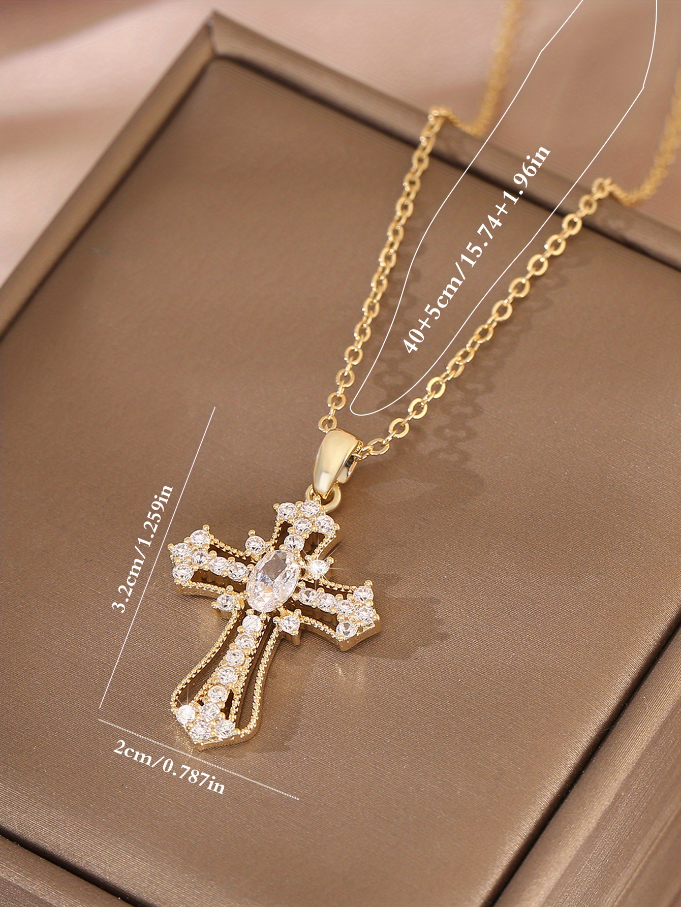 light luxury zircon cross pendant necklace charm elegant clavicle chain jewelry accessories for women girls gift details 1