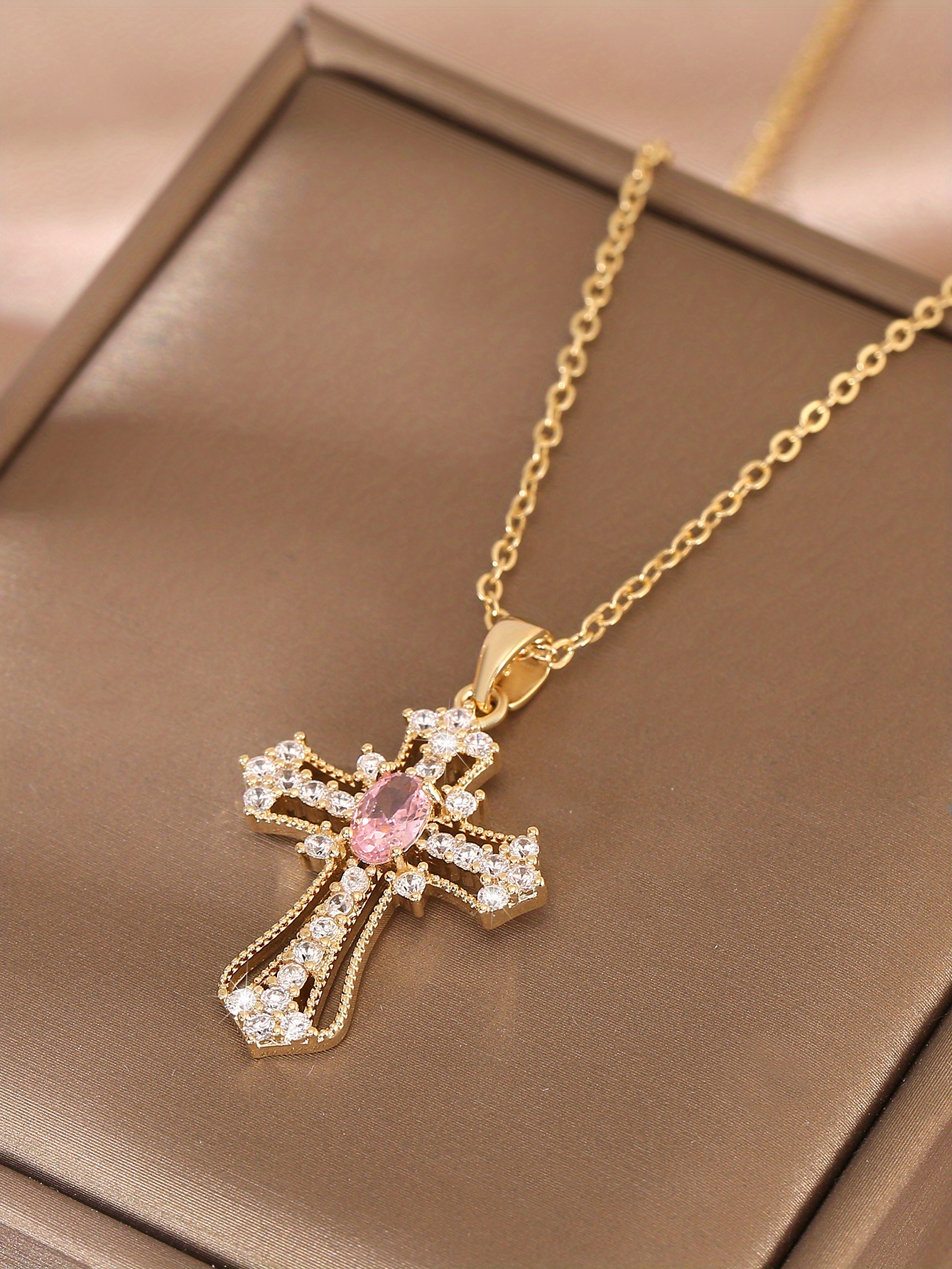 light luxury zircon cross pendant necklace charm elegant clavicle chain jewelry accessories for women girls gift details 3