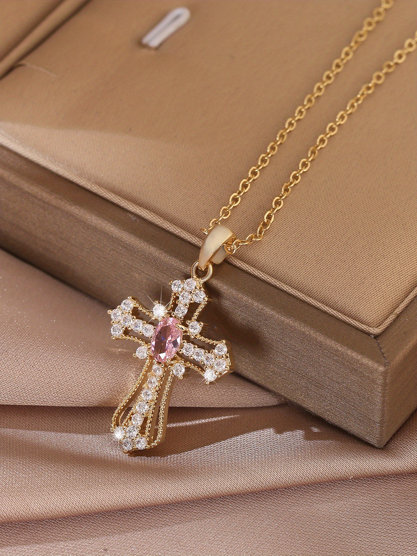 light luxury zircon cross pendant necklace charm elegant clavicle chain jewelry accessories for women girls gift details 4