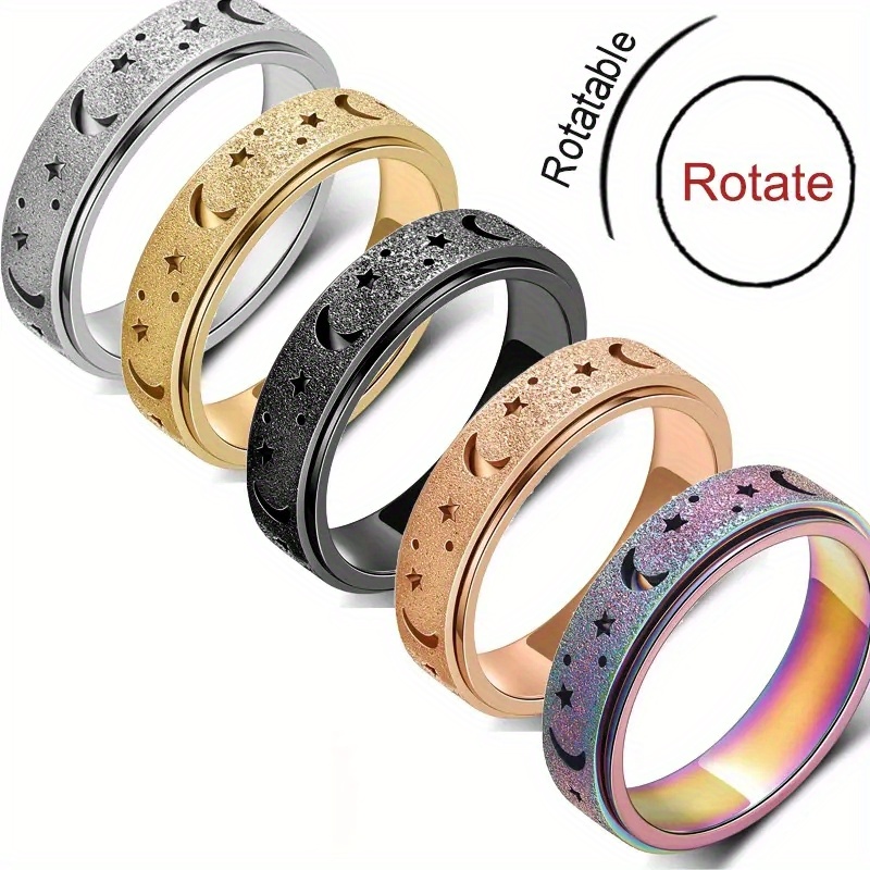 1pc anxiety fidget ring made of stainless steel rotatable design trendy moon and star design multi colors to choose match daily outfits details 1