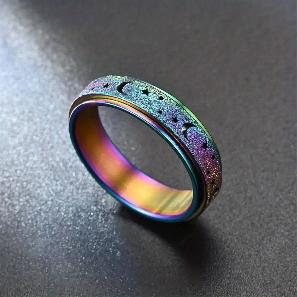 1pc anxiety fidget ring made of stainless steel rotatable design trendy moon and star design multi colors to choose match daily outfits details 5