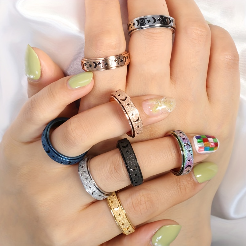 1pc anxiety fidget ring made of stainless steel rotatable design trendy moon and star design multi colors to choose match daily outfits details 6