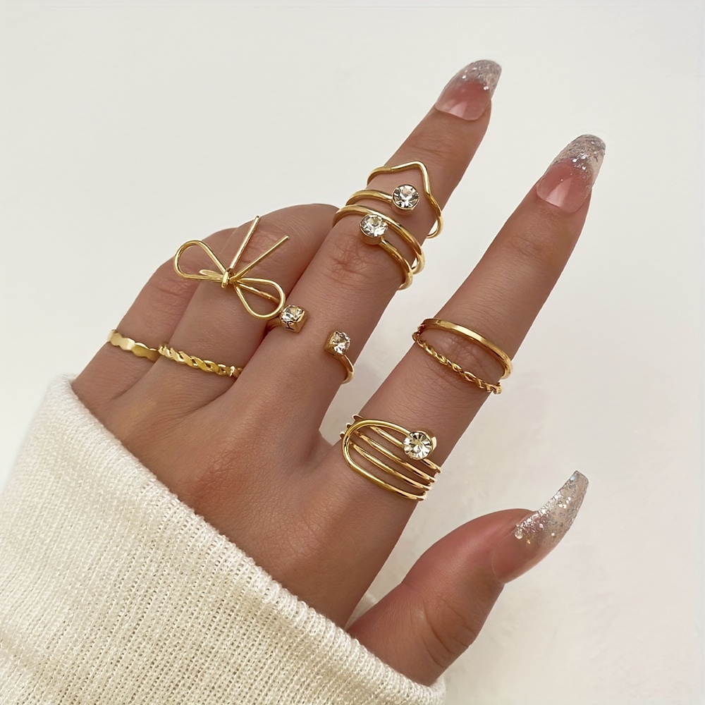 10pcs y2k ring set trendy heart star wave pattern vintage jewelry for girls daily outfits mix and match for various scenes details 8