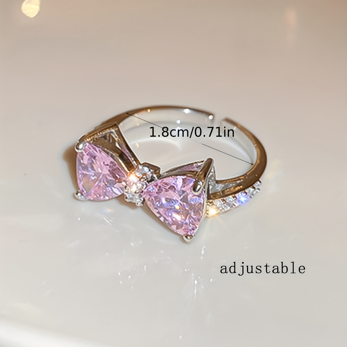 1pc y2k style ring trendy bow knot design inlaid pink zircon adjustable jewelry match daily outfits sweet gift for girls details 3