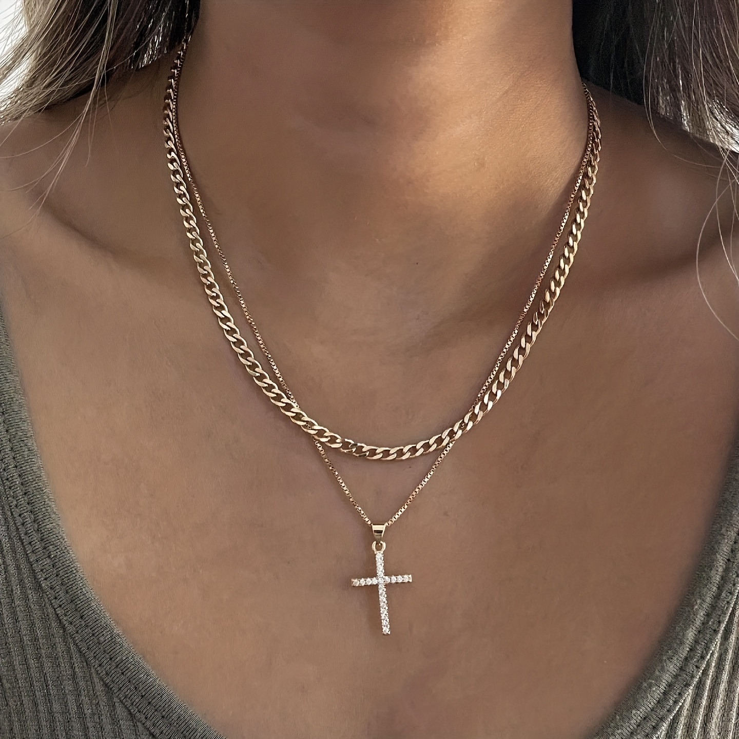 stackable chain necklace cross shape pendant adjustable neck jewelry for women girls 1 pc details 0