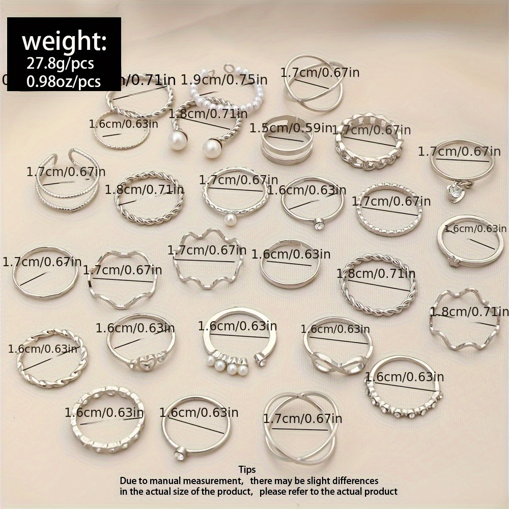 28pcs chic stacking rings trendy chain x shape infinity design mix and match for daily outfits golden or silvery make your call details 3