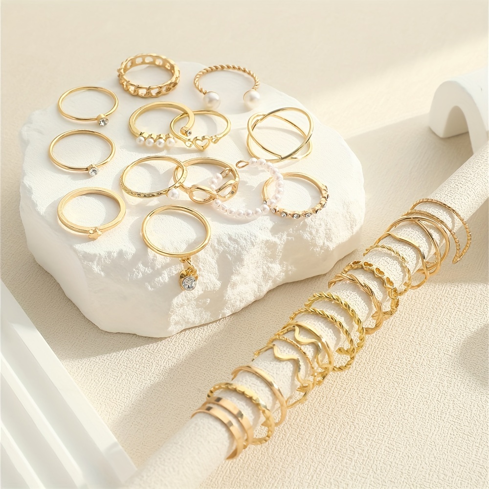 28pcs chic stacking rings trendy chain x shape infinity design mix and match for daily outfits golden or silvery make your call details 5