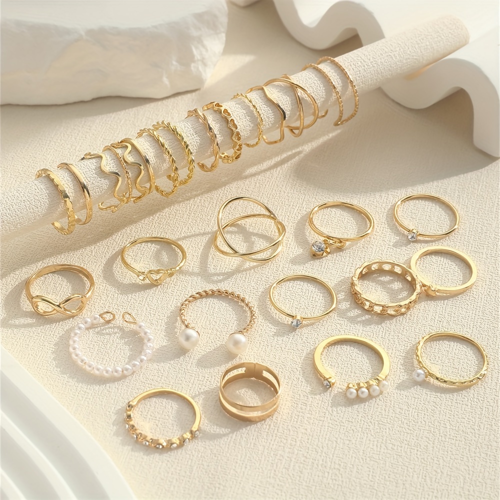 28pcs chic stacking rings trendy chain x shape infinity design mix and match for daily outfits golden or silvery make your call details 6