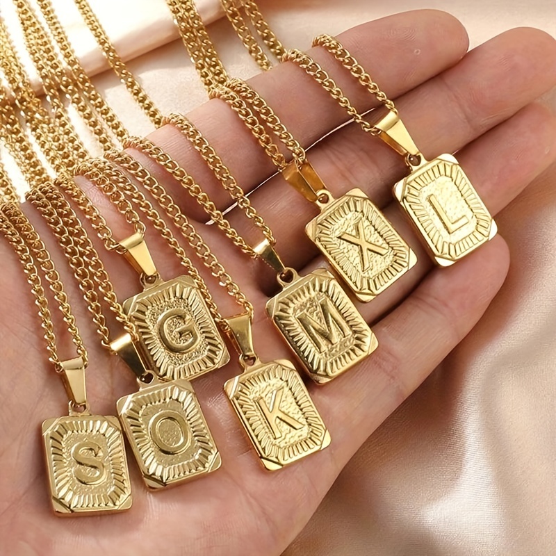 hip hop 18k gold plated stainless steel letter necklace golden letter pendant necklace details 1