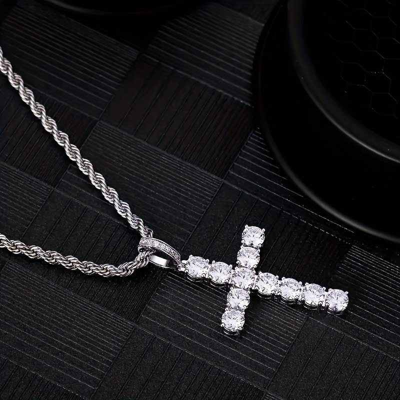 exquisite zircon cross pendant necklace for women men party daily wear sweater chain religious necklace details 2