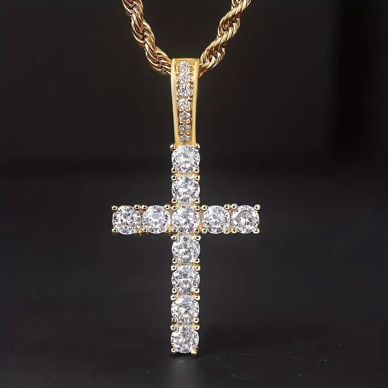 exquisite zircon cross pendant necklace for women men party daily wear sweater chain religious necklace details 5