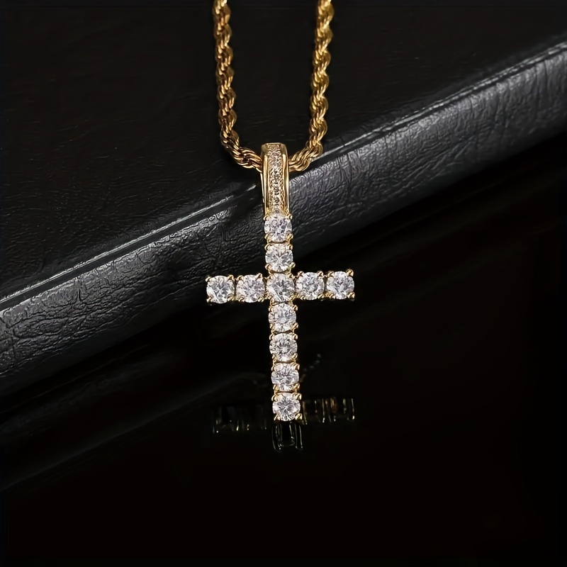 exquisite zircon cross pendant necklace for women men party daily wear sweater chain religious necklace details 6