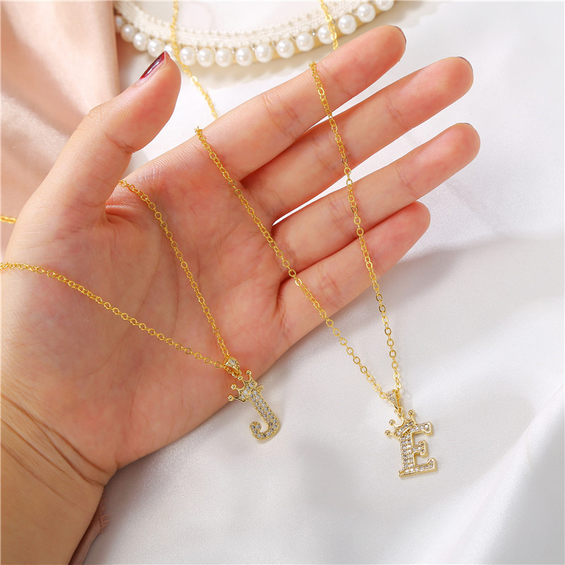 elegant zircon crown initial english letter pendant ladies necklace neck chain sweater chain gift details 0