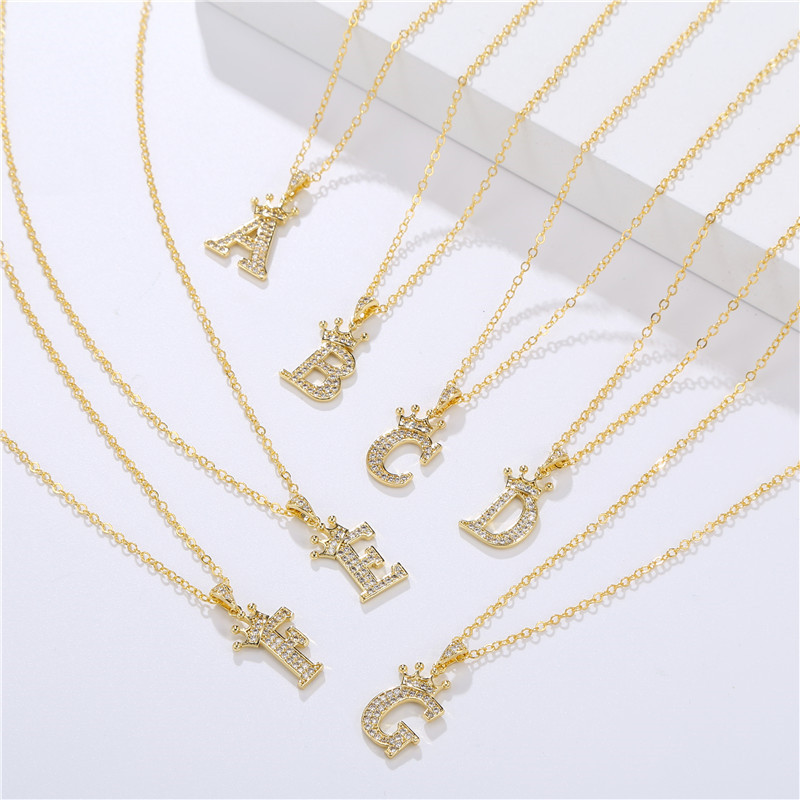 elegant zircon crown initial english letter pendant ladies necklace neck chain sweater chain gift details 2