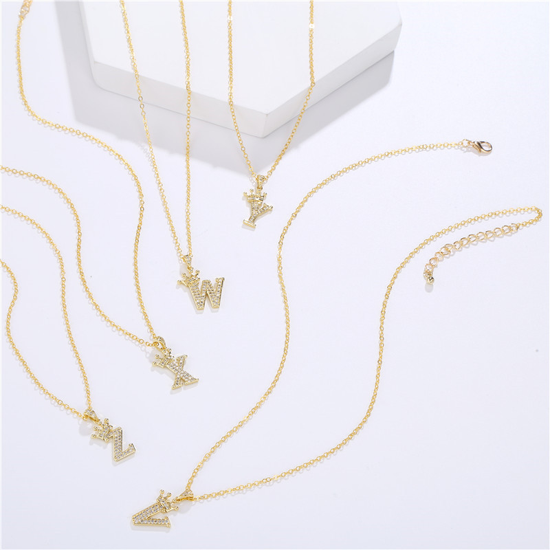 elegant zircon crown initial english letter pendant ladies necklace neck chain sweater chain gift details 4