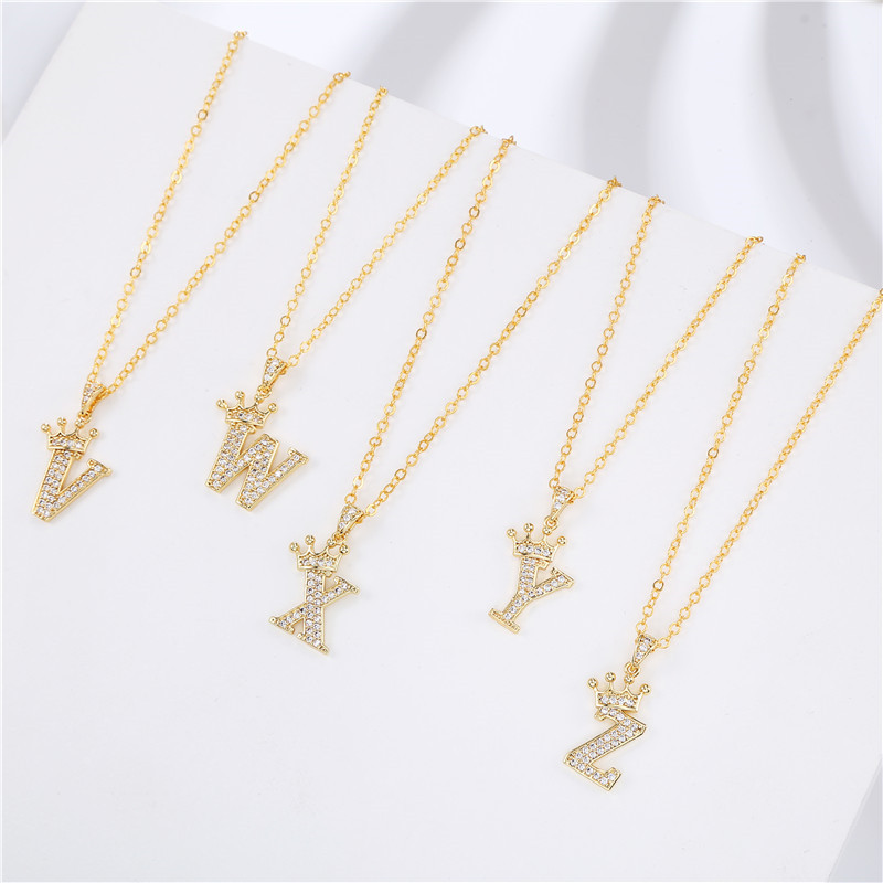 elegant zircon crown initial english letter pendant ladies necklace neck chain sweater chain gift details 5