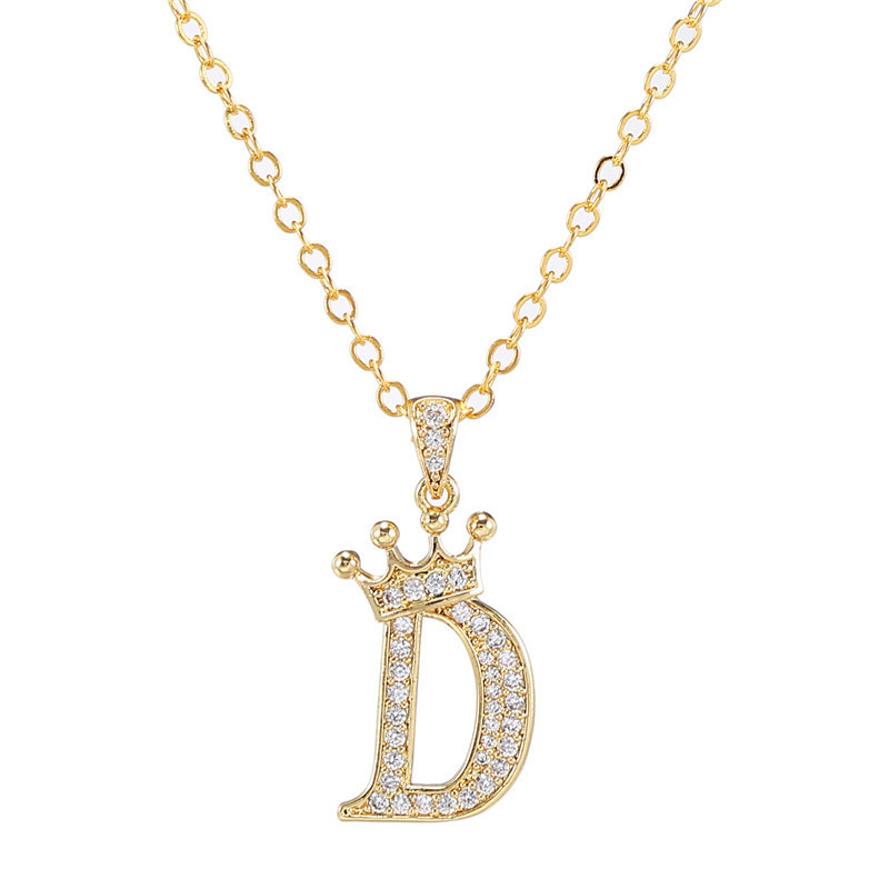 elegant zircon crown initial english letter pendant ladies necklace neck chain sweater chain gift details 9