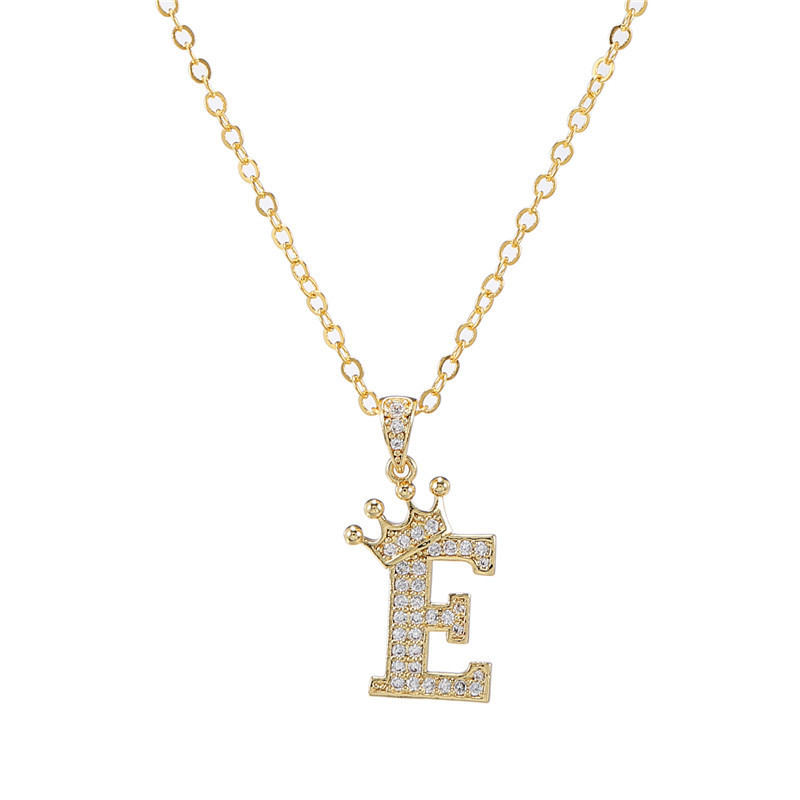 elegant zircon crown initial english letter pendant ladies necklace neck chain sweater chain gift details 10