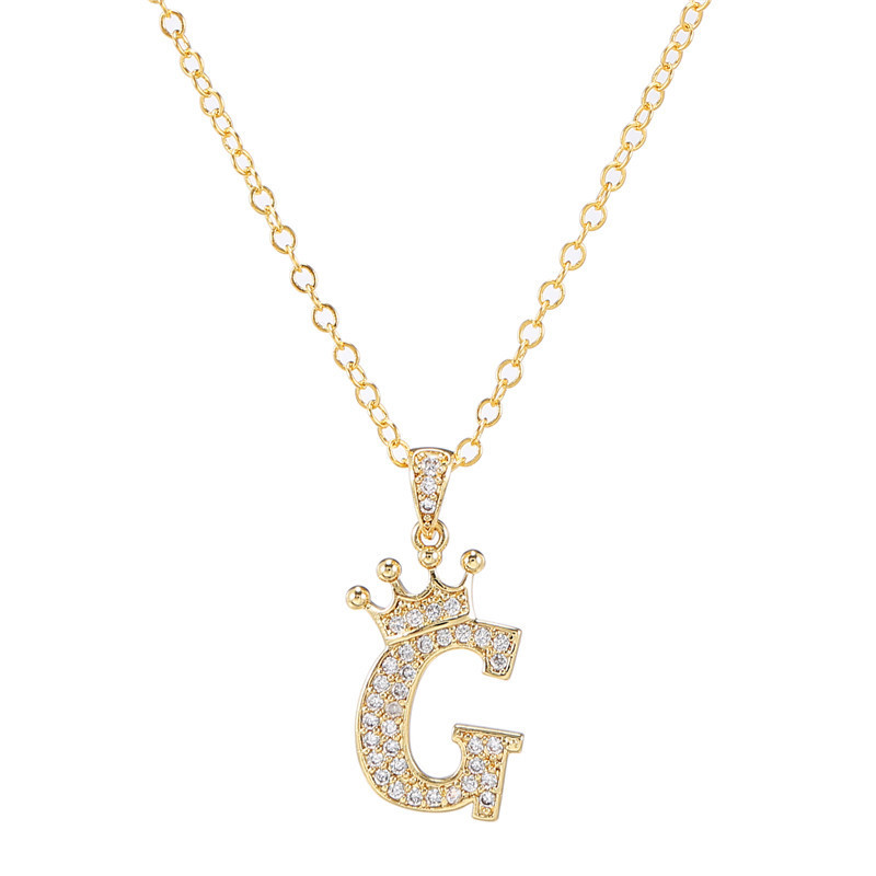 elegant zircon crown initial english letter pendant ladies necklace neck chain sweater chain gift details 12