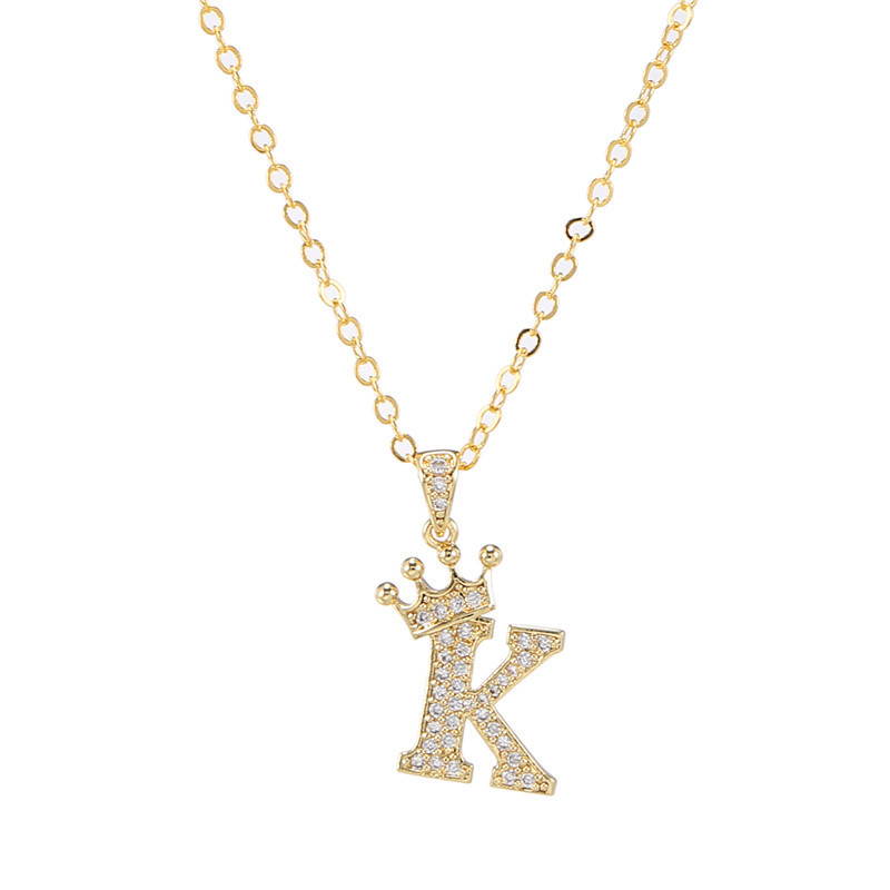 elegant zircon crown initial english letter pendant ladies necklace neck chain sweater chain gift details 16