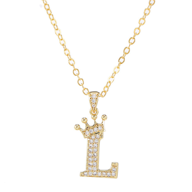 elegant zircon crown initial english letter pendant ladies necklace neck chain sweater chain gift details 17